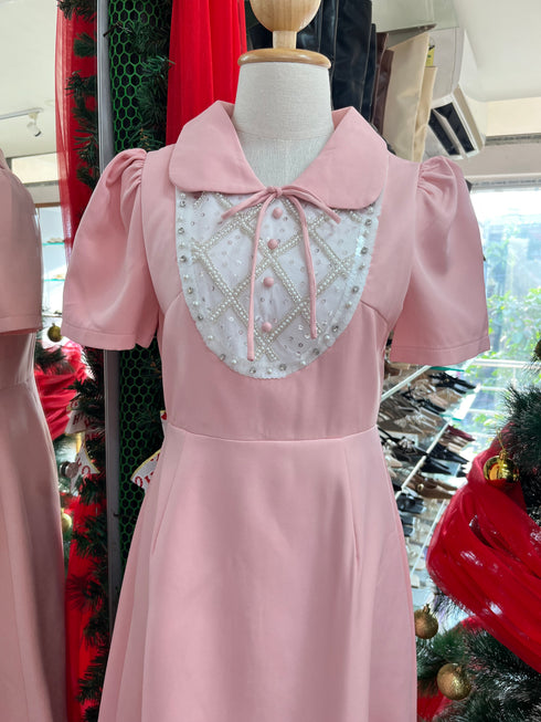 ORANGE JUICE Peter Pan Collar Puff Sleeves Mid Length Dress